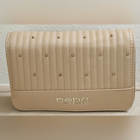 Bebe ALIAH Crossbody Bag Faux Leather Logo Leather Beige NWT - Picture 7 of 7